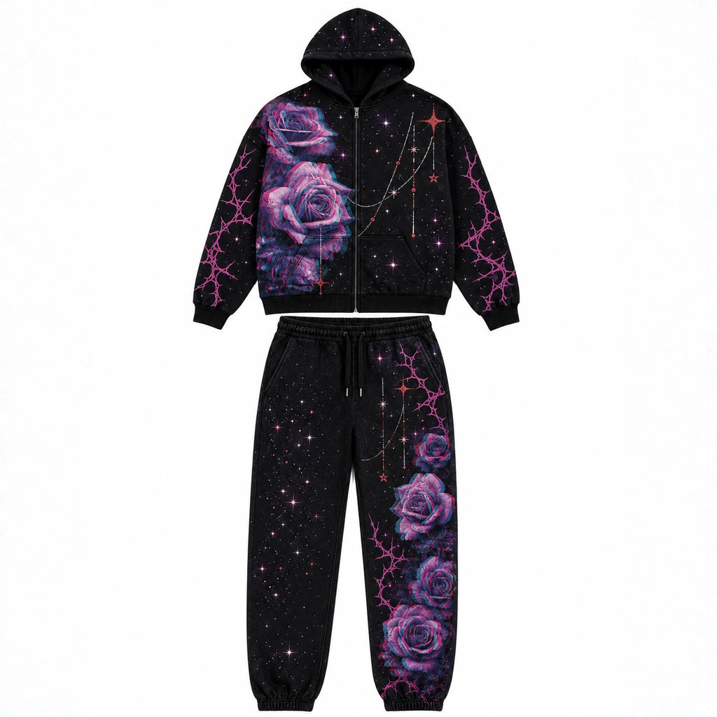 Print Hooded Zipper Sweatshirt
