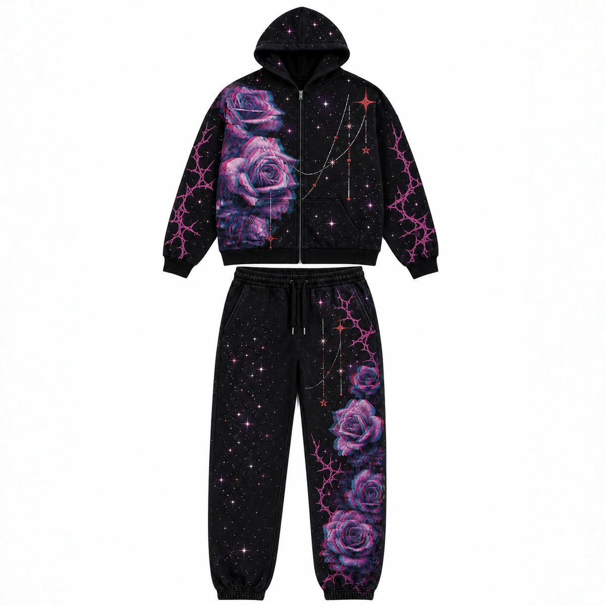Print Hooded Zipper Sweatshirt