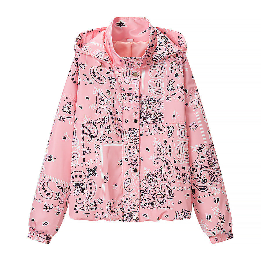 Women's casual graffiti-printed hooded jacket
