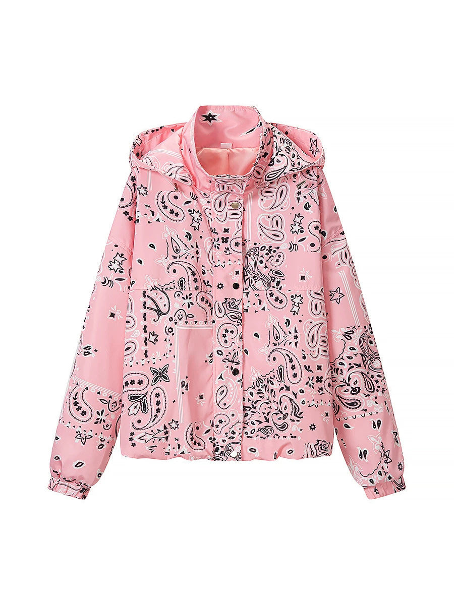 Women's casual graffiti-printed hooded jacket