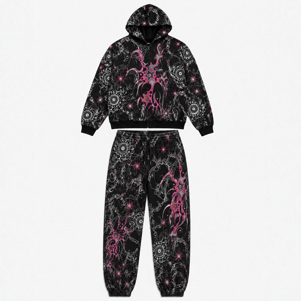 Print Hooded Zipper Sweatshirt