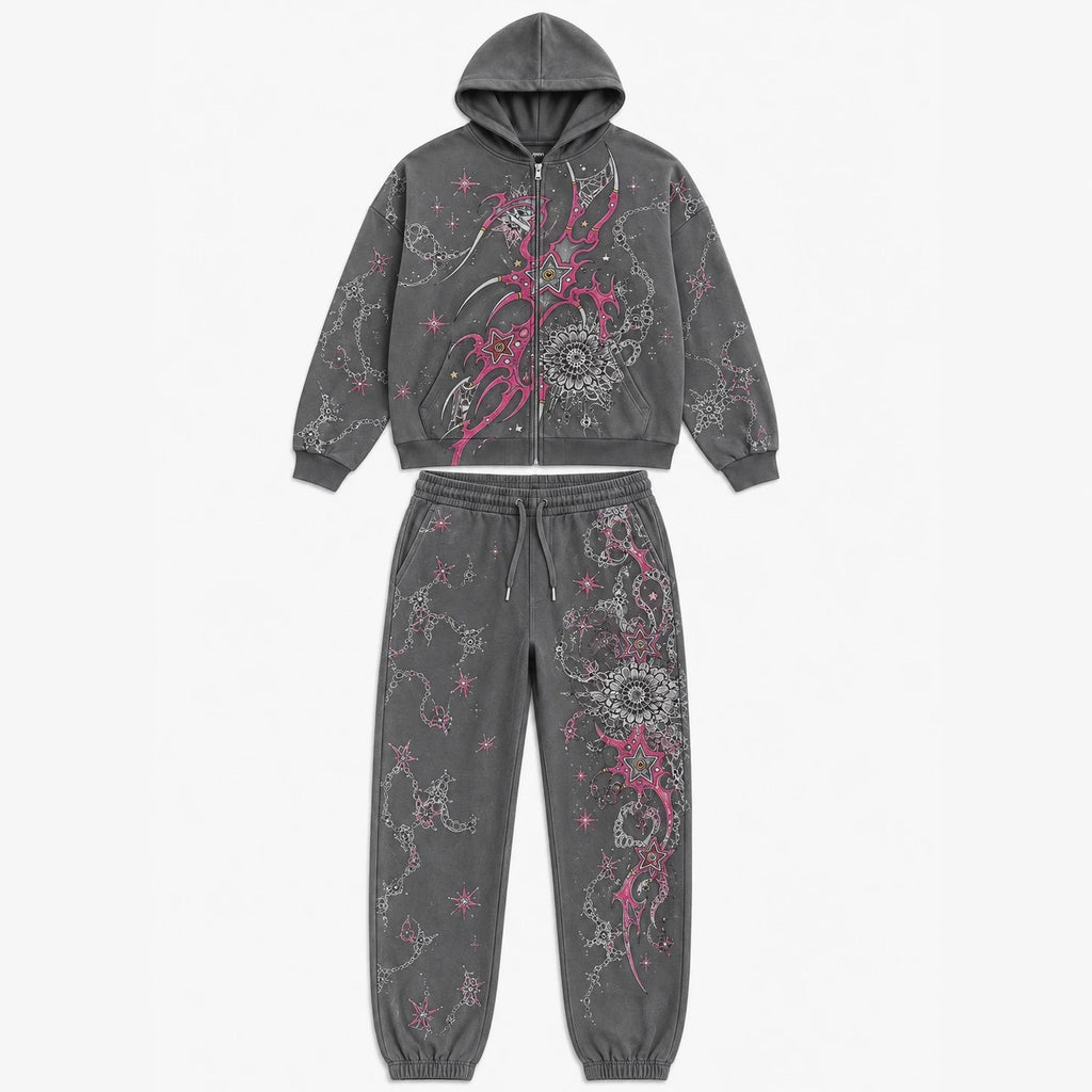 Print Hooded Zipper Sweatshirt