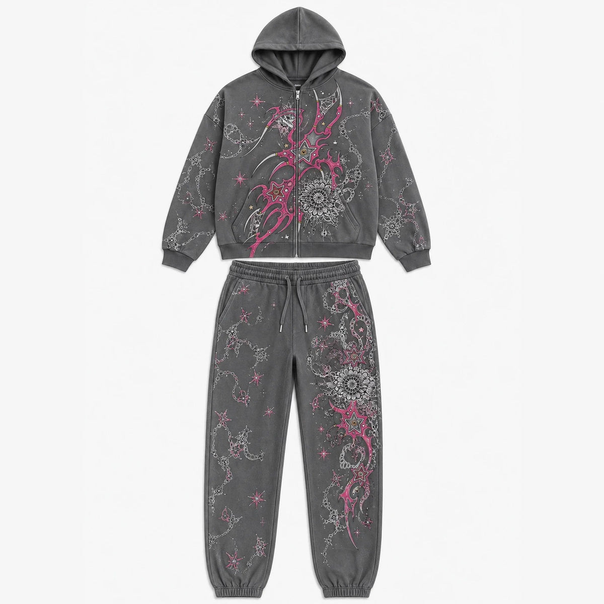 Print Hooded Zipper Sweatshirt