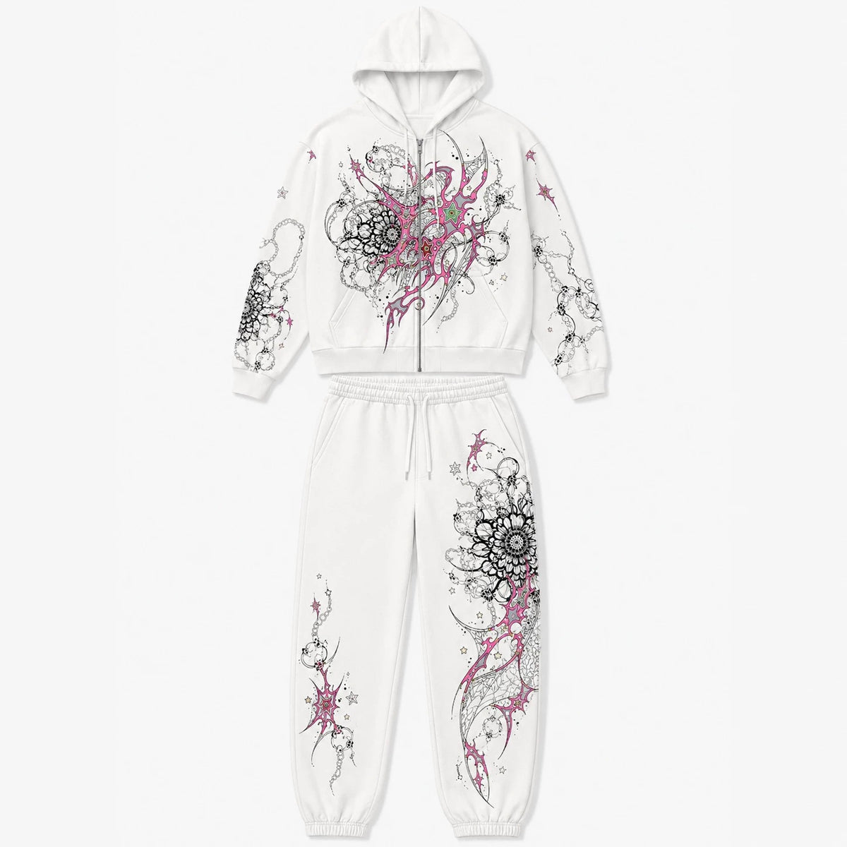 Print Hooded Zipper Sweatshirt