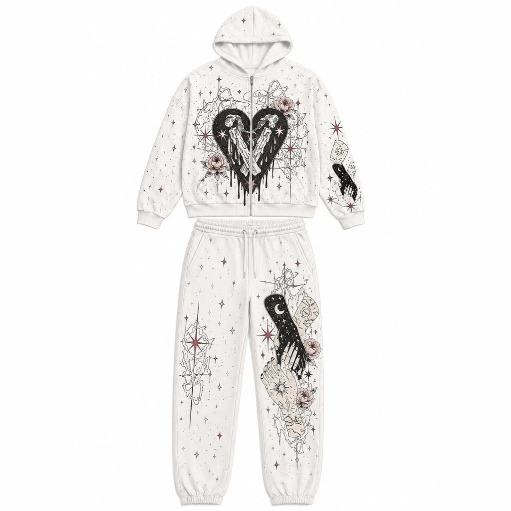 Print Hooded Zipper Sweatshirt