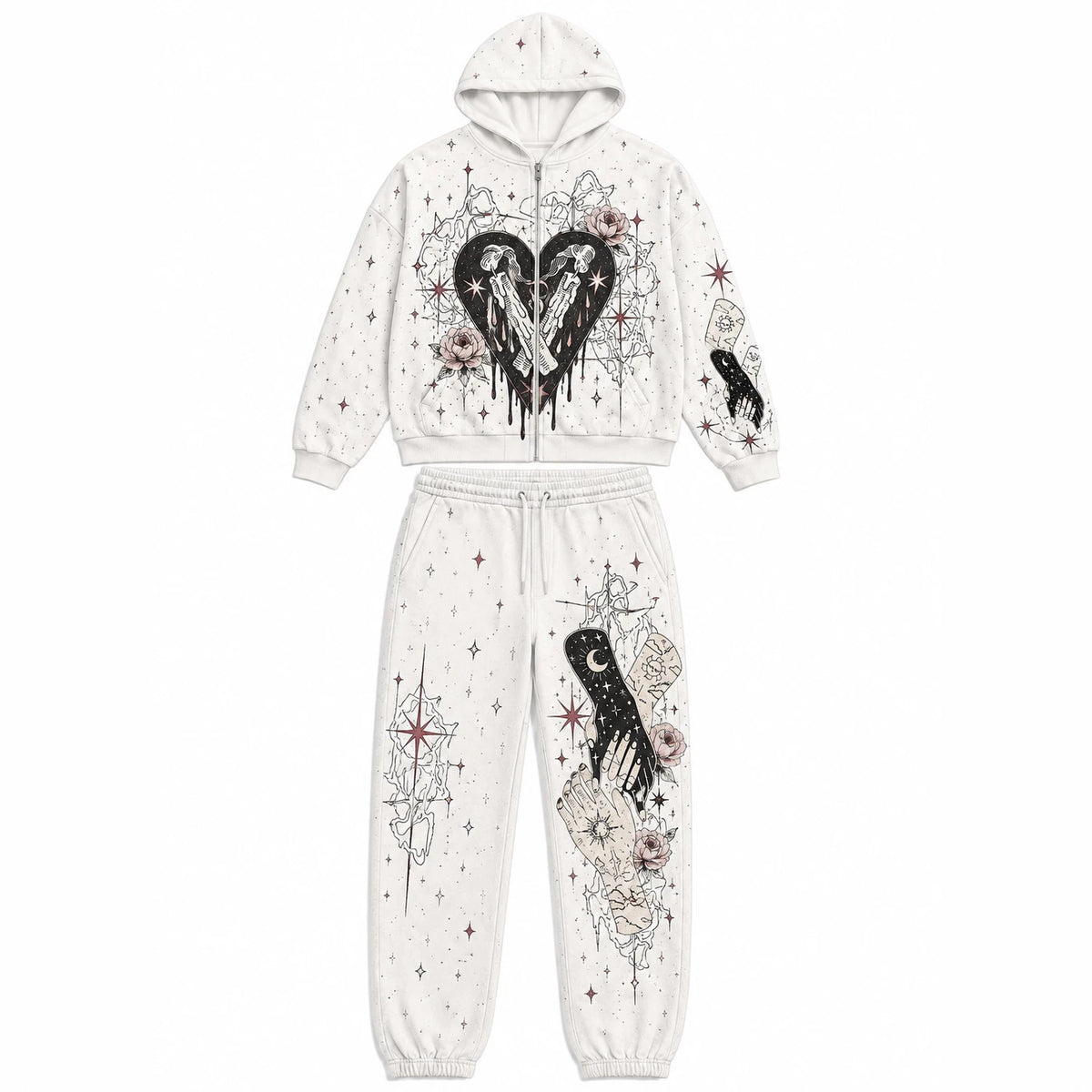 Print Hooded Zipper Sweatshirt