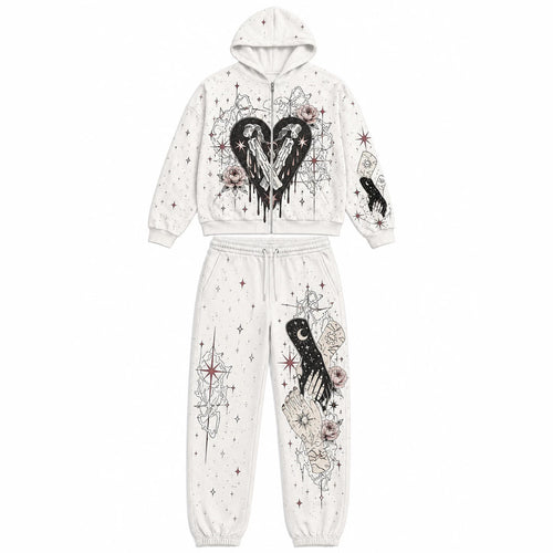 Print Hooded Zipper Sweatshirt